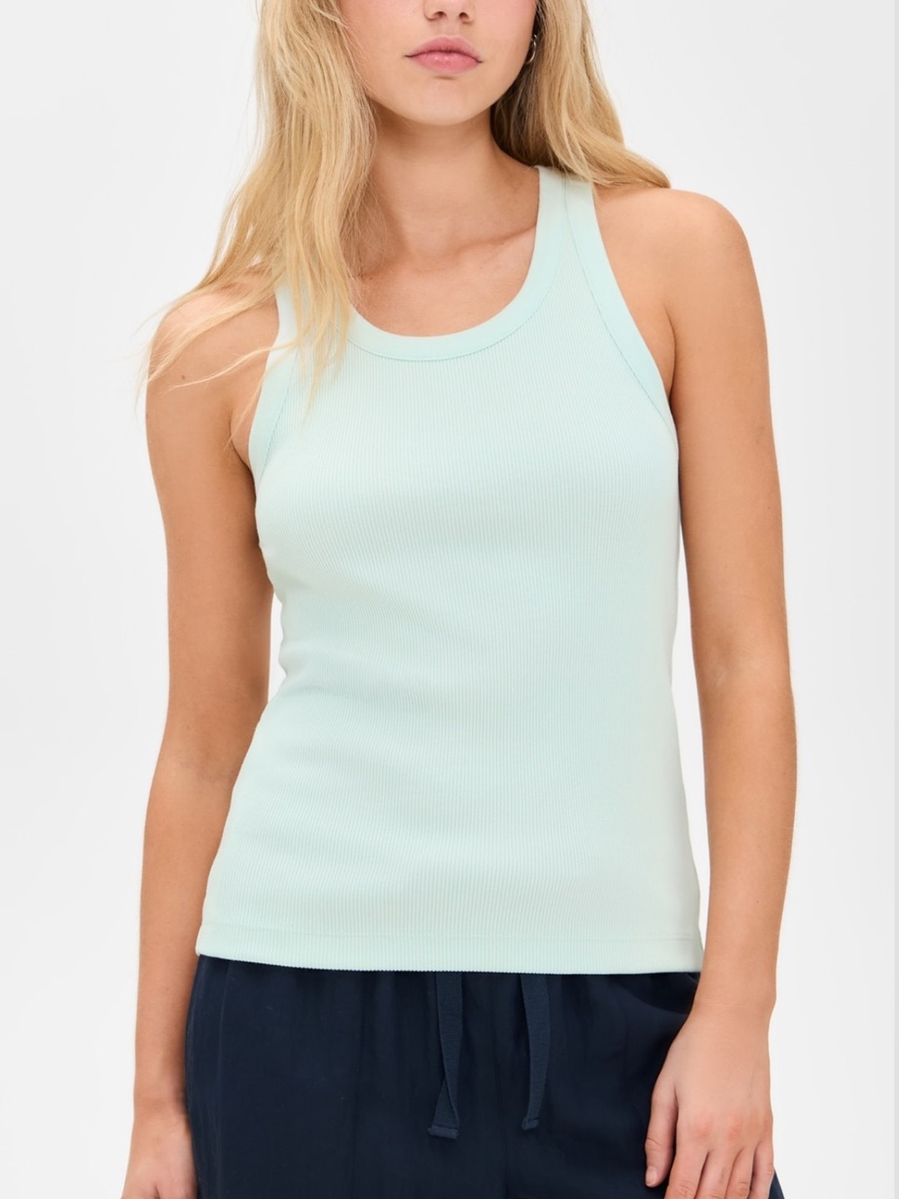 Vince Ribbed Scoop Neck Tank Top - Mint